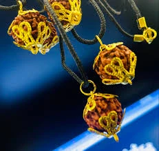 Handmade Rudraksha Pendant with Gold Cotton Cord - image 2