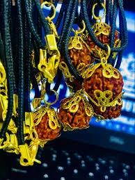 Handmade Rudraksha Pendant with Gold Cotton Cord