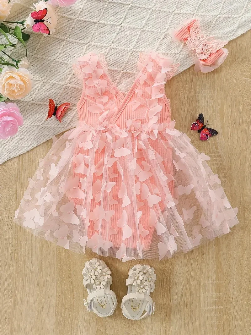 Generic Baby Girl Butterfly Mesh Cami Dress Set - image 2