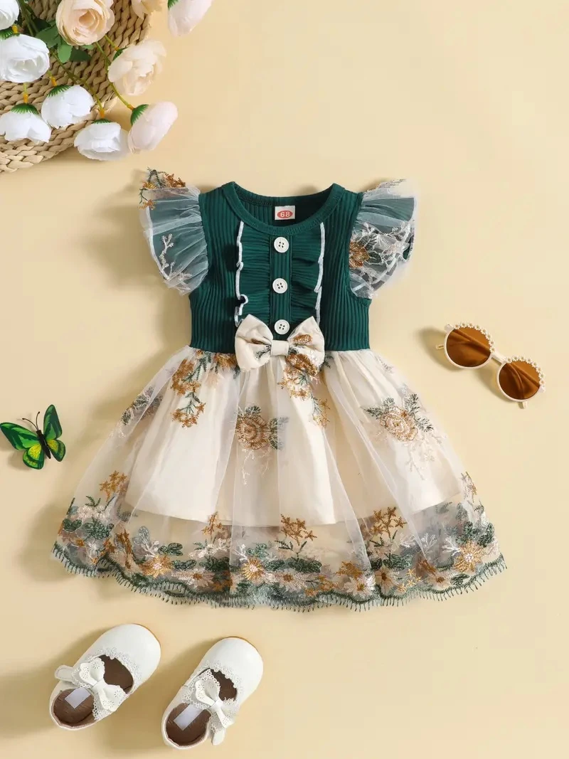 Generic Baby Girls Floral Embroidery Mesh Dress