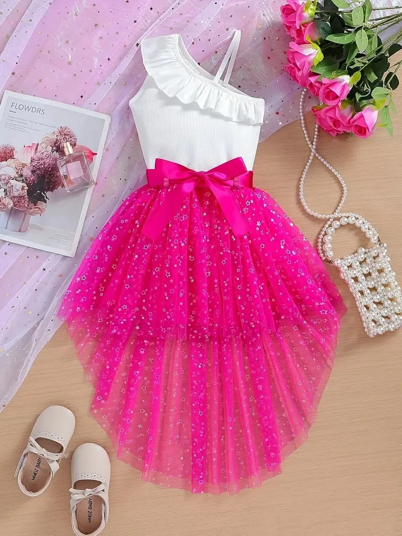 Generic Baby Girls Two-Piece Ruffle One-Shoulder Set