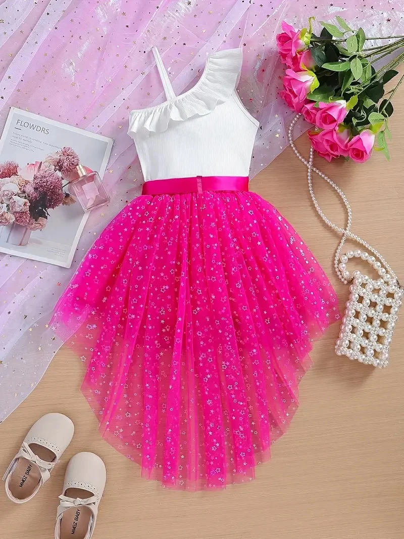 Generic Baby Girls Two-Piece Ruffle One-Shoulder Set - image 2