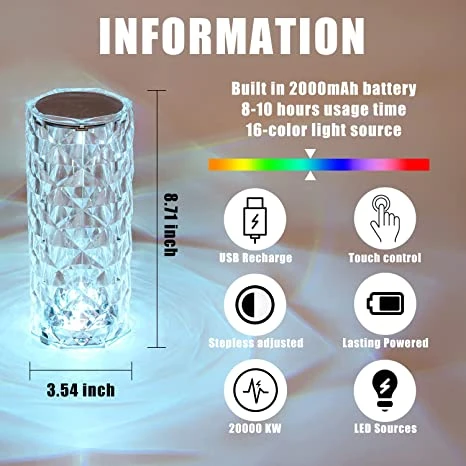 Eaglespread Crystal Rose Projector 3/16 Color Touch Lamp - image 2