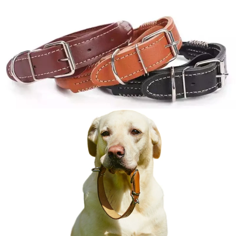 Generic Dog Collar Soft PU Leather Double Metal Buckle