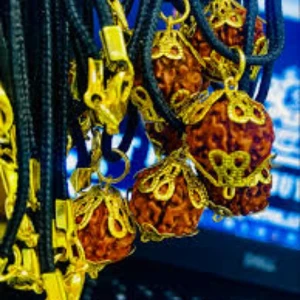 Handmade Rudraksha Pendant with Gold Cotton Cord