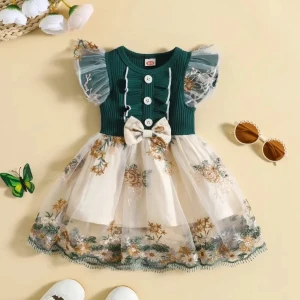 Generic Baby Girls Floral Embroidery Mesh Dress