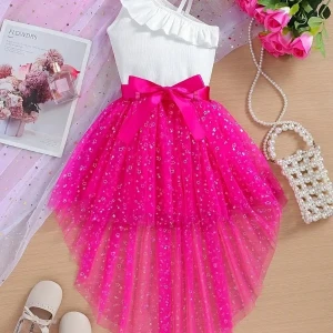 Generic Baby Girls Two-Piece Ruffle One-Shoulder Set