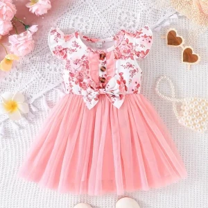 Generic Infant Baby Girls Summer Floral Bow Mesh Dress