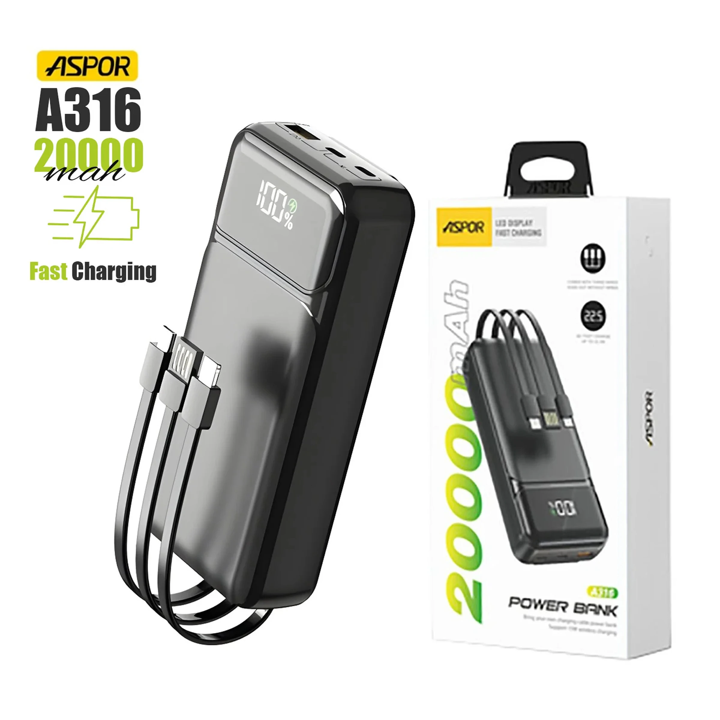 ASPOR 20000mAh 22.5W PD Built in Cable Power Bank - image 3