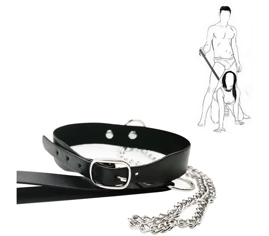 Generic Bondage Sexy Chain Collar Leather Neck Harness - image 1