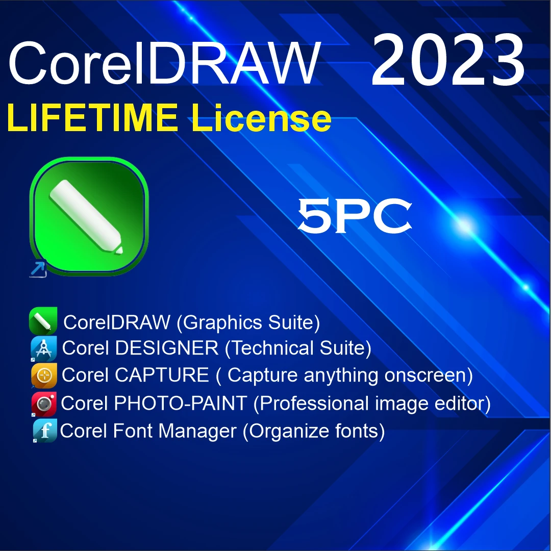 CorelDraw Graphics Suite 2023 Genuine Lifetime License 5PC