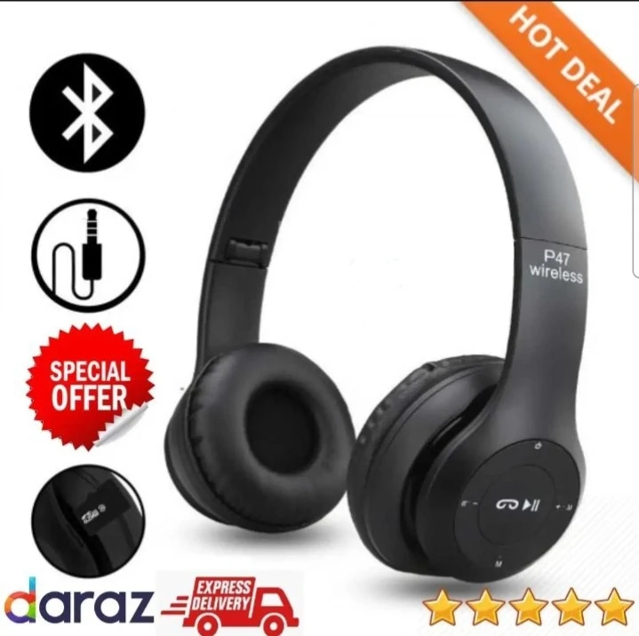 P47 5.0+ EDR Wireless Headphones TF Card FM MP3 - image 2