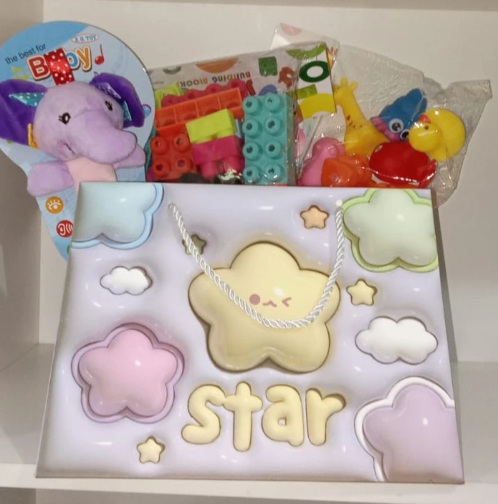 Gift set for children with Soft toy, bricks, bath toys - image 4