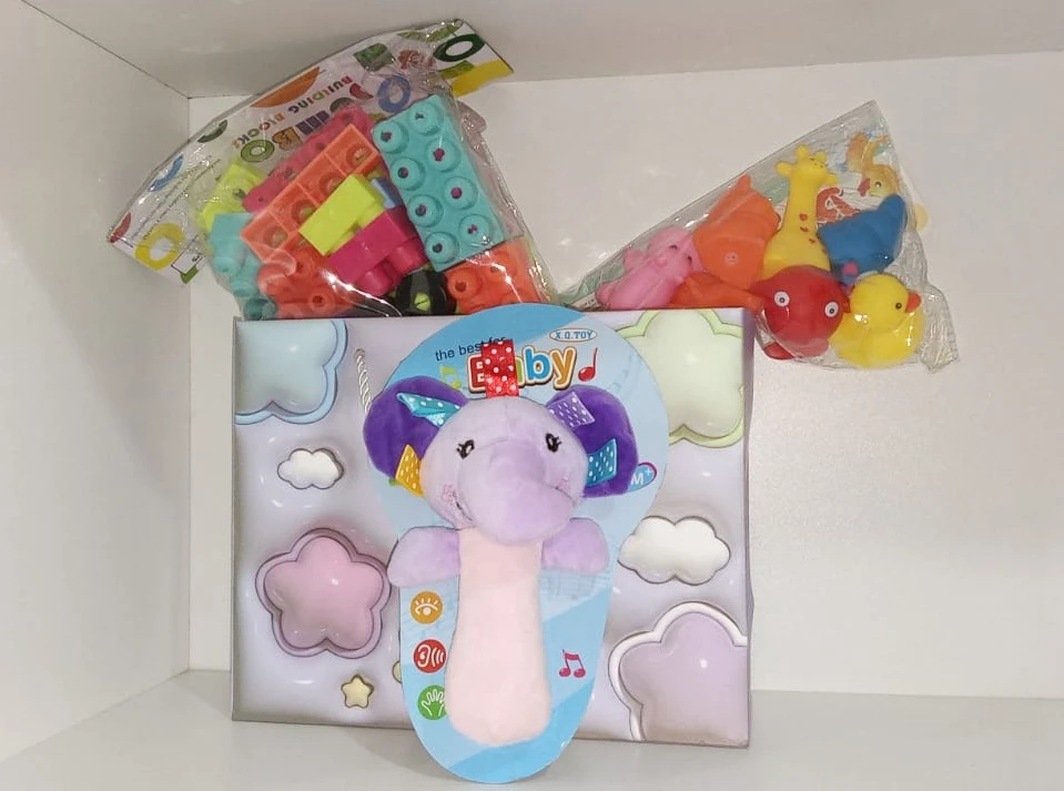 Gift set for children with Soft toy, bricks, bath toys - image 6