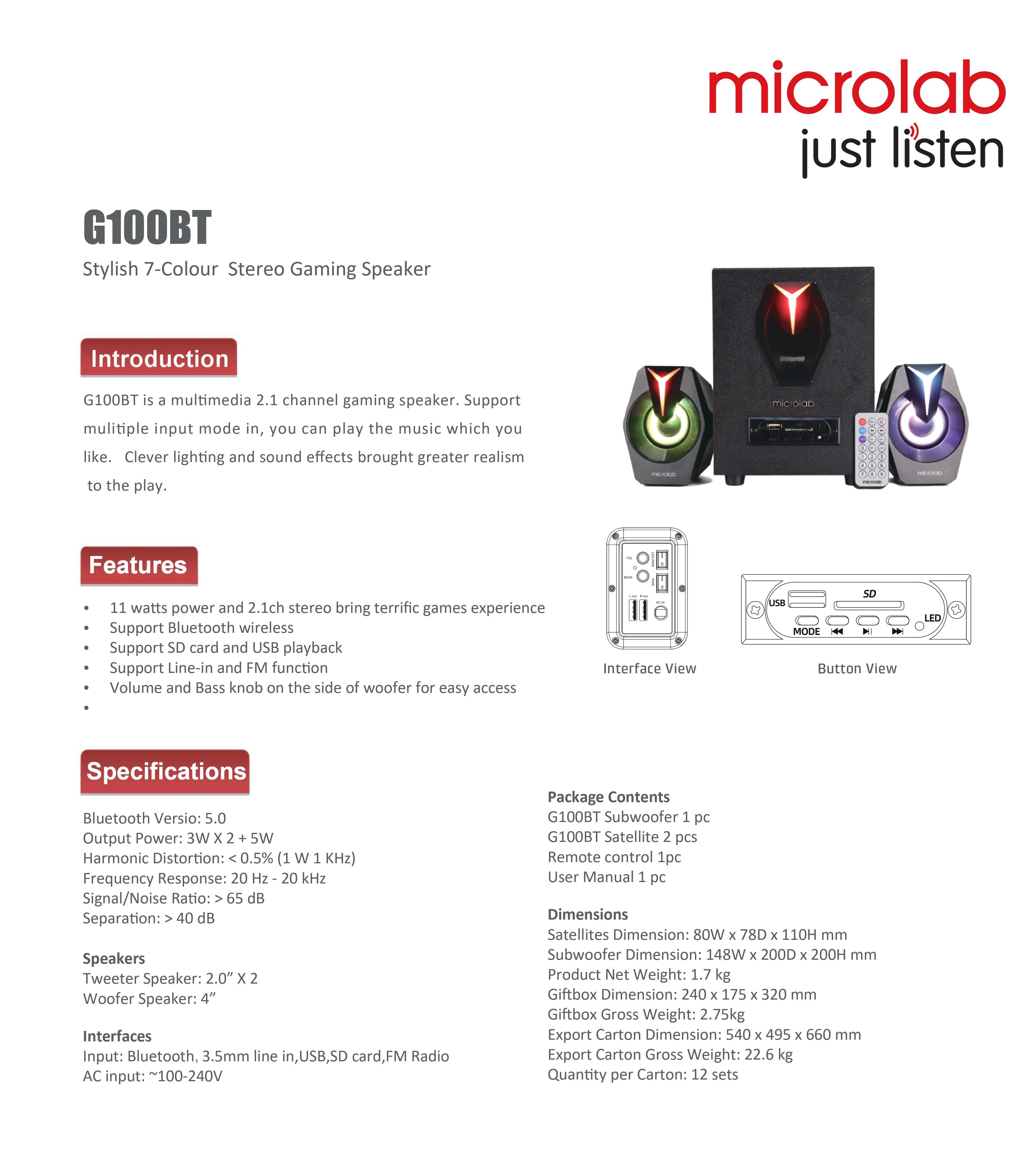 Microlab G-100BT Gaming Bluetooth 2.1 Subwoofer RGB - image 2