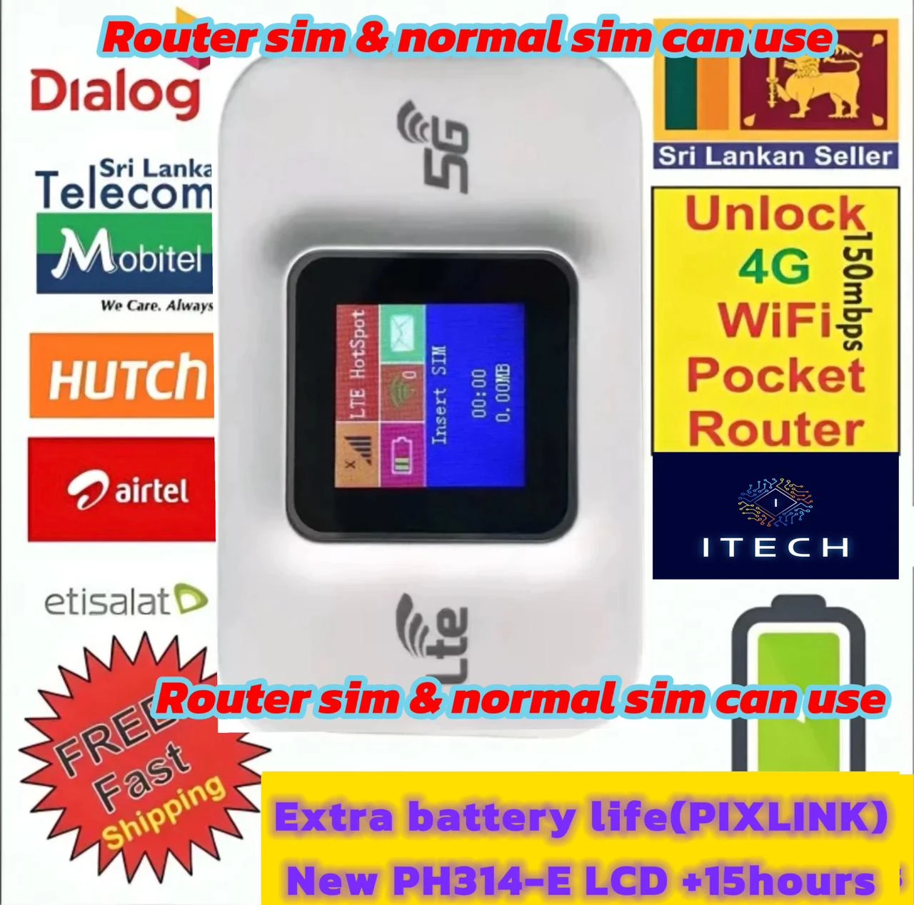 PIXLINK PH314-E LCD 4G LTE Pocket Router 3000mAh