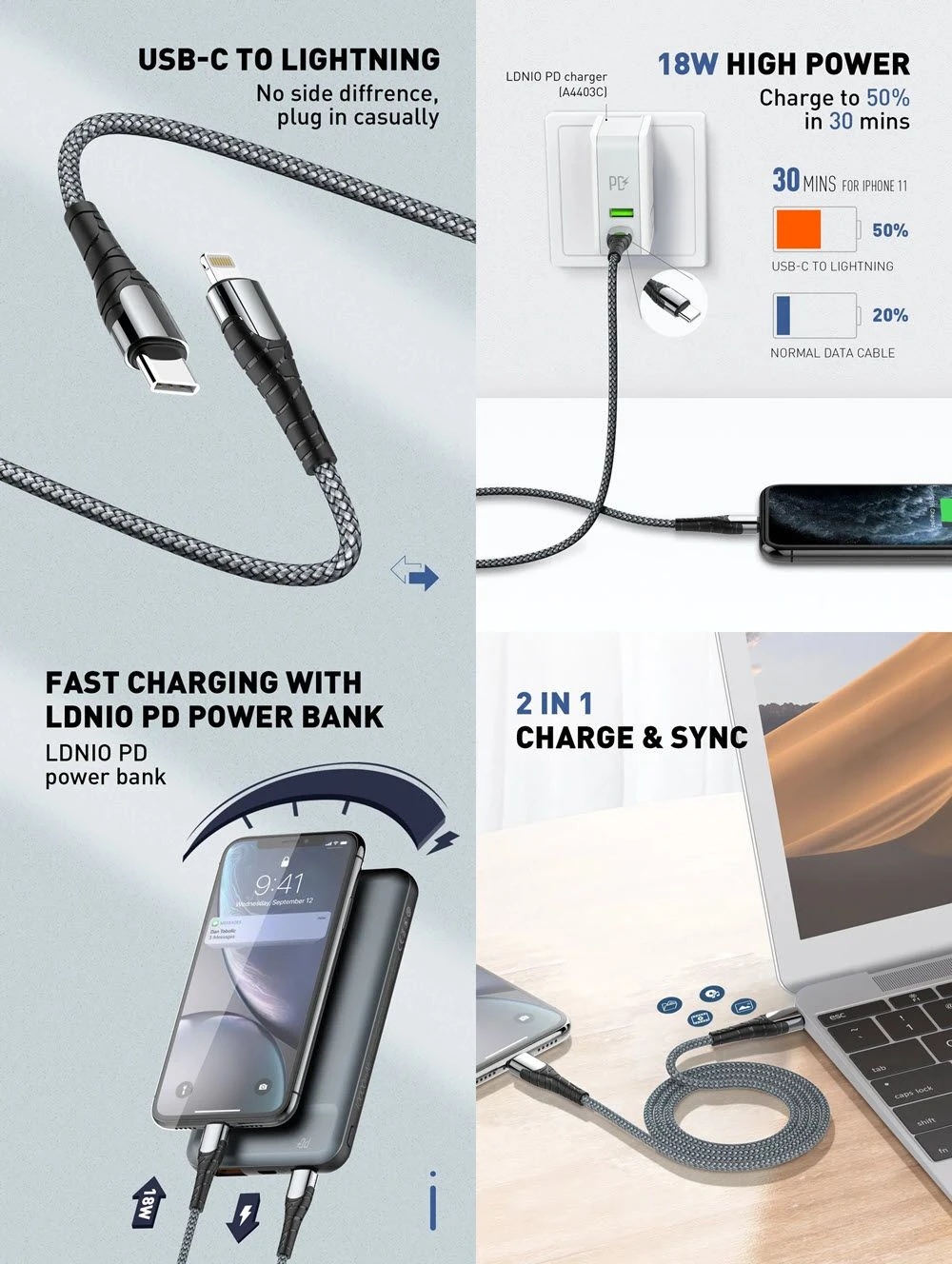 LDNIO LC111 30W Type C to iPhone Lightning Cable - image 2