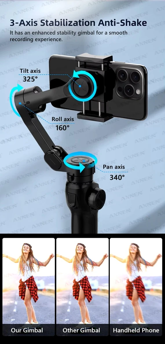 AXNEN HQ4 AI Track 3-Axis Gimbal Stabilizer w/ Ext Rod - image 5