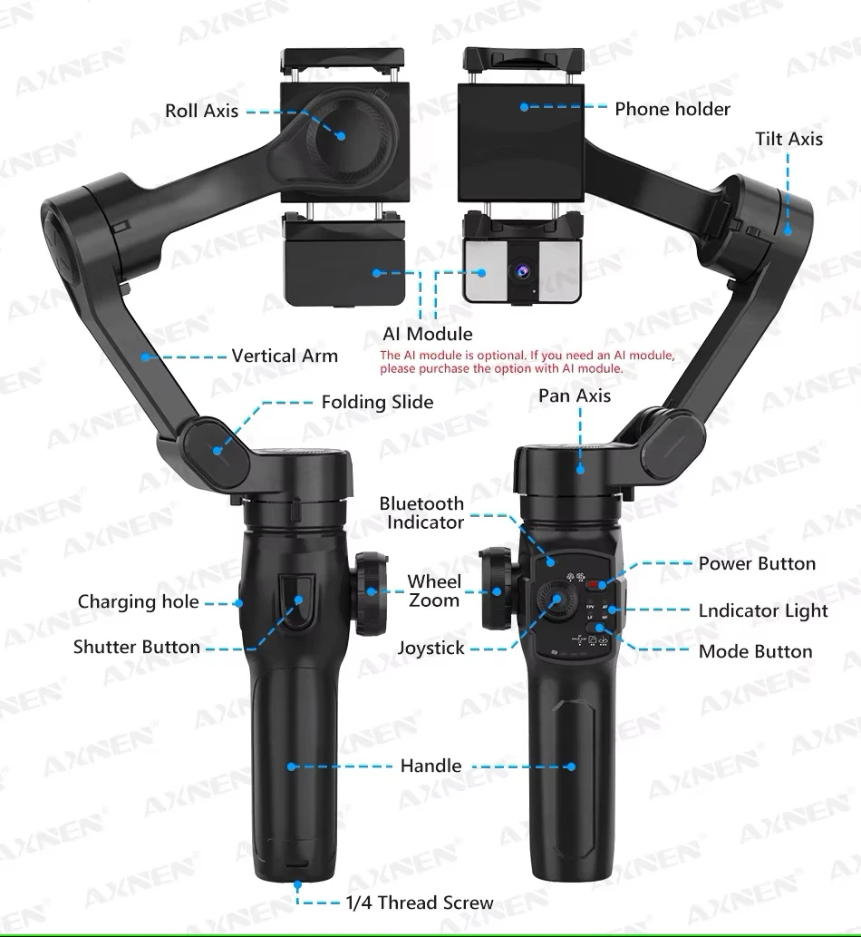 AXNEN HQ4 AI Track 3-Axis Gimbal Stabilizer w/ Ext Rod - image 7