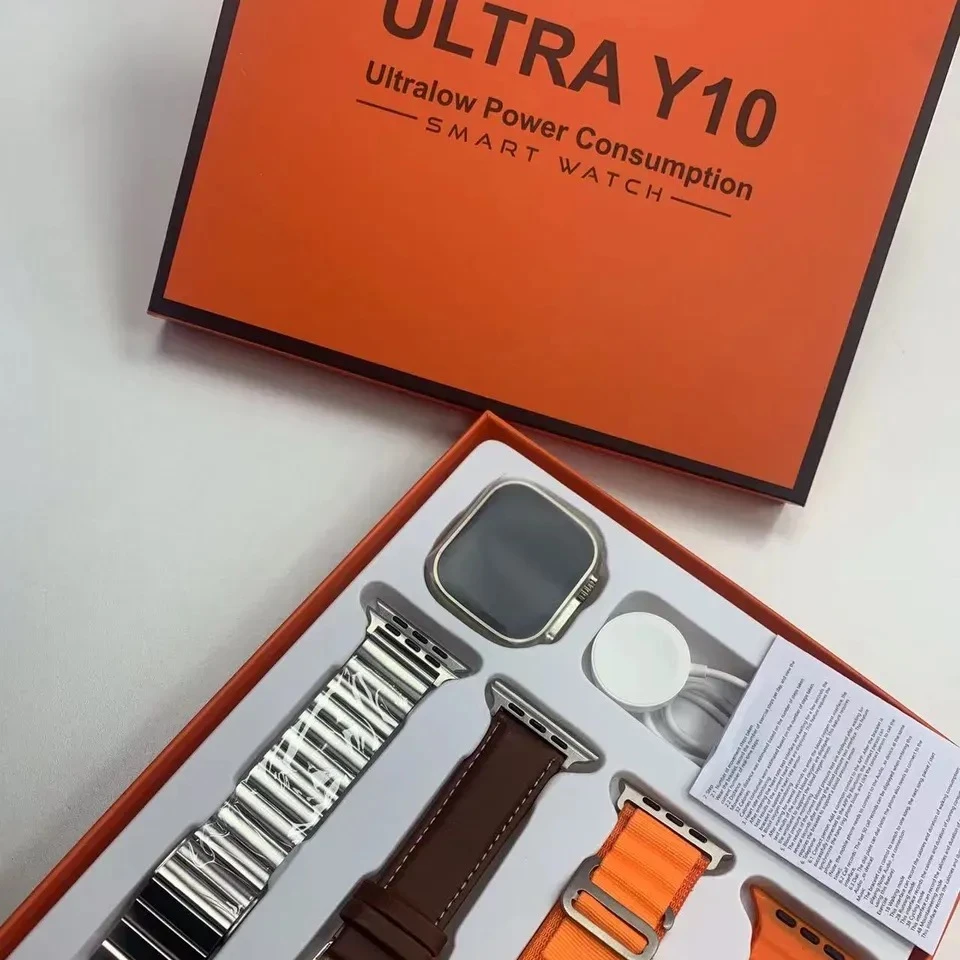 Generic Smart Watch Ultra Y10 with 4 Straps - image 3