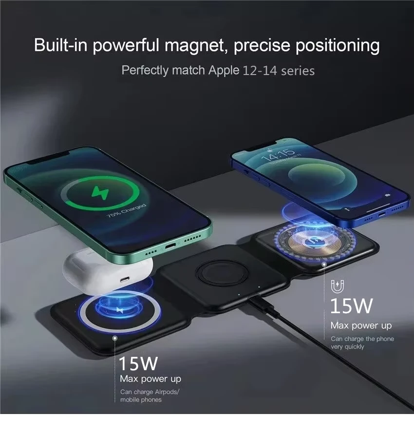 Generic 3 In 1 Magnetic Wireless Charger Pad Stand - image 2