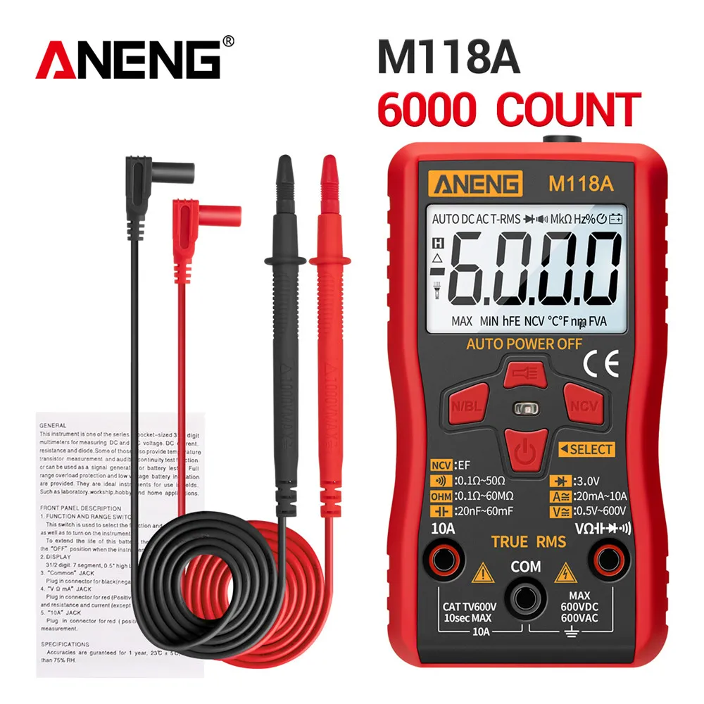 ANENG M118A Digital Multimeter Tester Auto True RMS with NCV