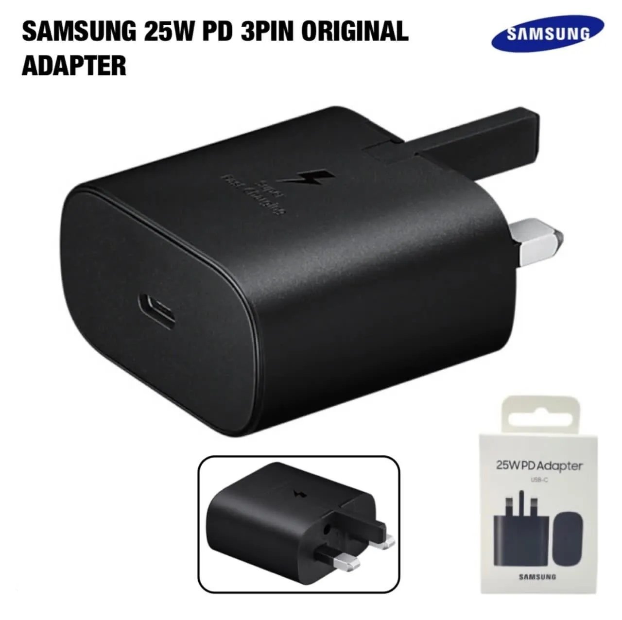 Samsung Original 25W PD 3 Pin Adaptor Super Fast Charging - image 1