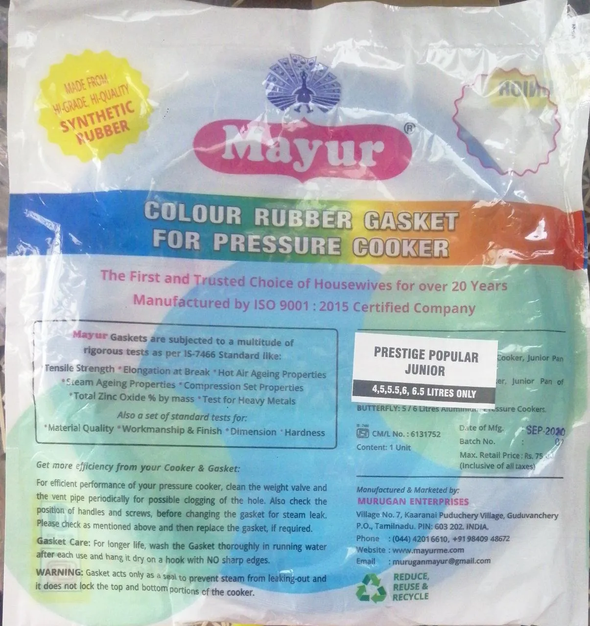 Mayur Junior Pressure Cooker Multicolor Gasket 4.5L-7L - image 4