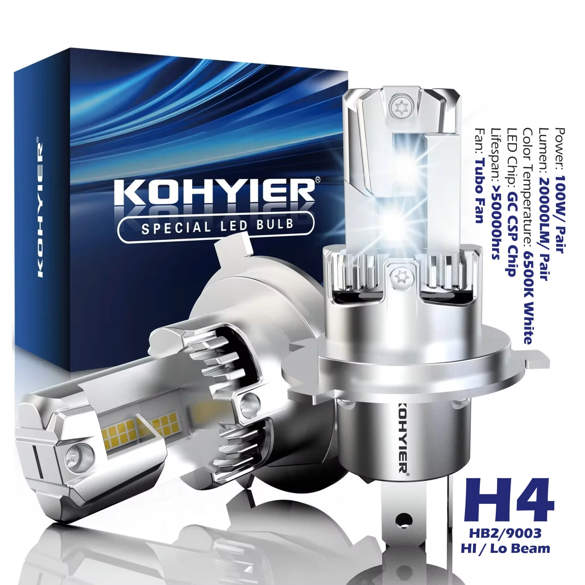 KOHYIER Turbo H4 Hi Lo Beam LED Headlight 100W