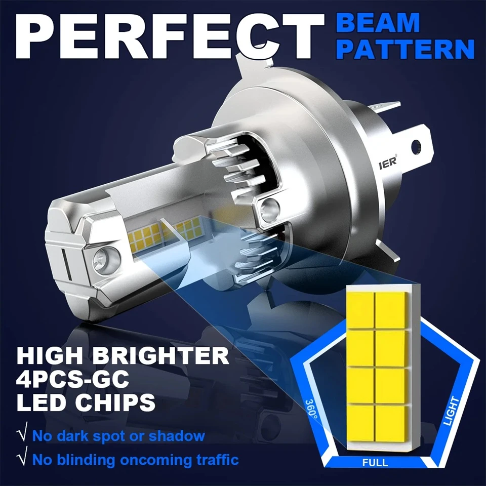 KOHYIER Turbo H4 Hi Lo Beam LED Headlight 100W - image 4