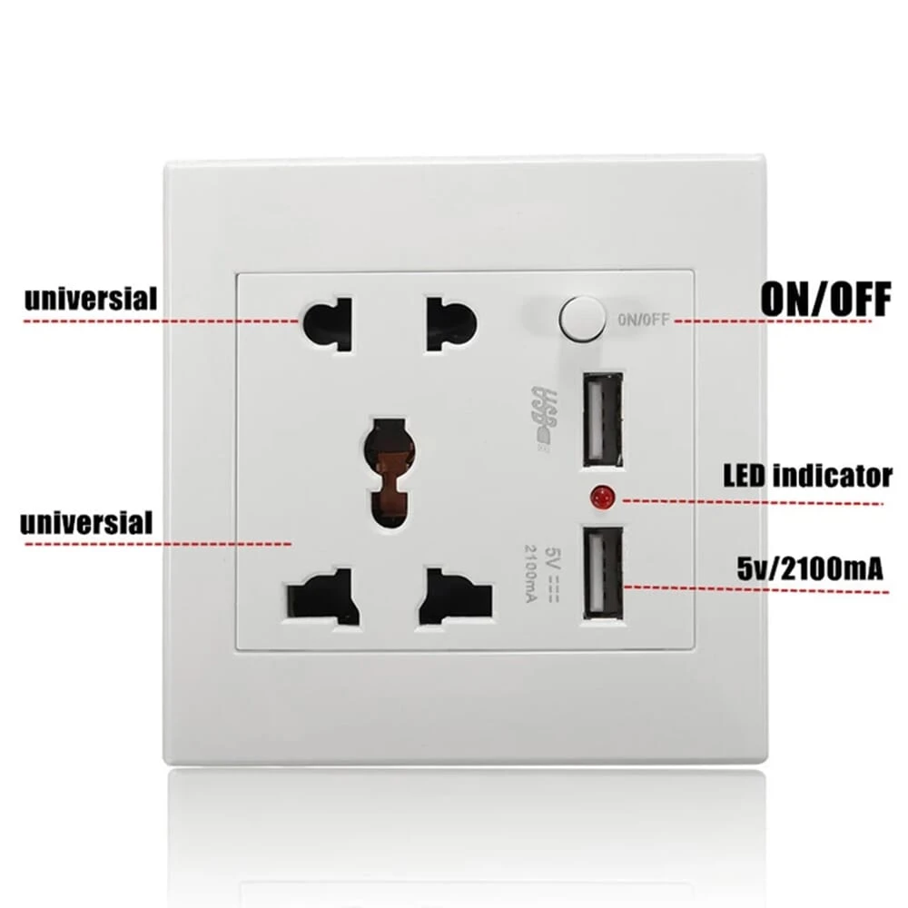 Generic Universal Wall Socket with 2 USB Port - image 2