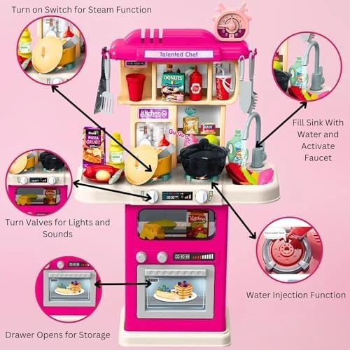 Generic XL Modern Kitchen Playset Lights Sounds Water - image 3