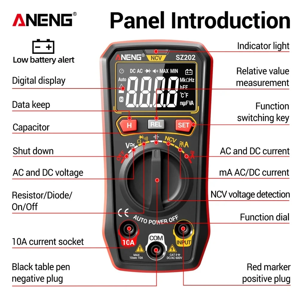 ANENG SZ202 Digital Multimeter AC/DC/NCV Voltage Tester - image 5