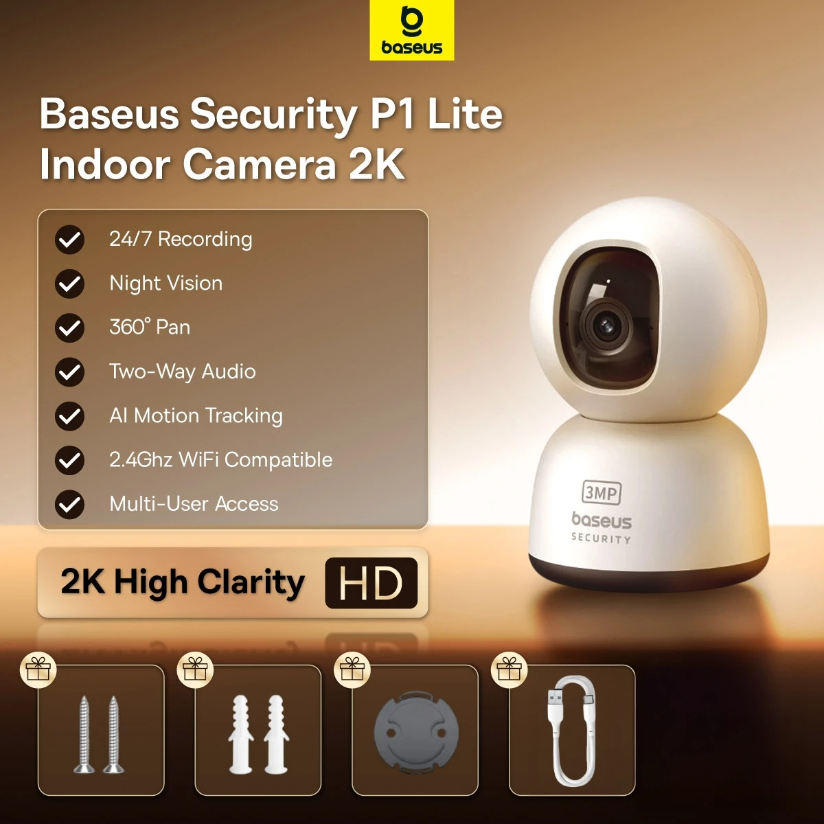 Baseus P1 Lite Indoor Camera 2K Security CCTV