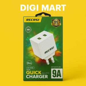 RECRSI CH-R190 9A Fast Charger Dual USB UK 3 Pin Micro/Type C
