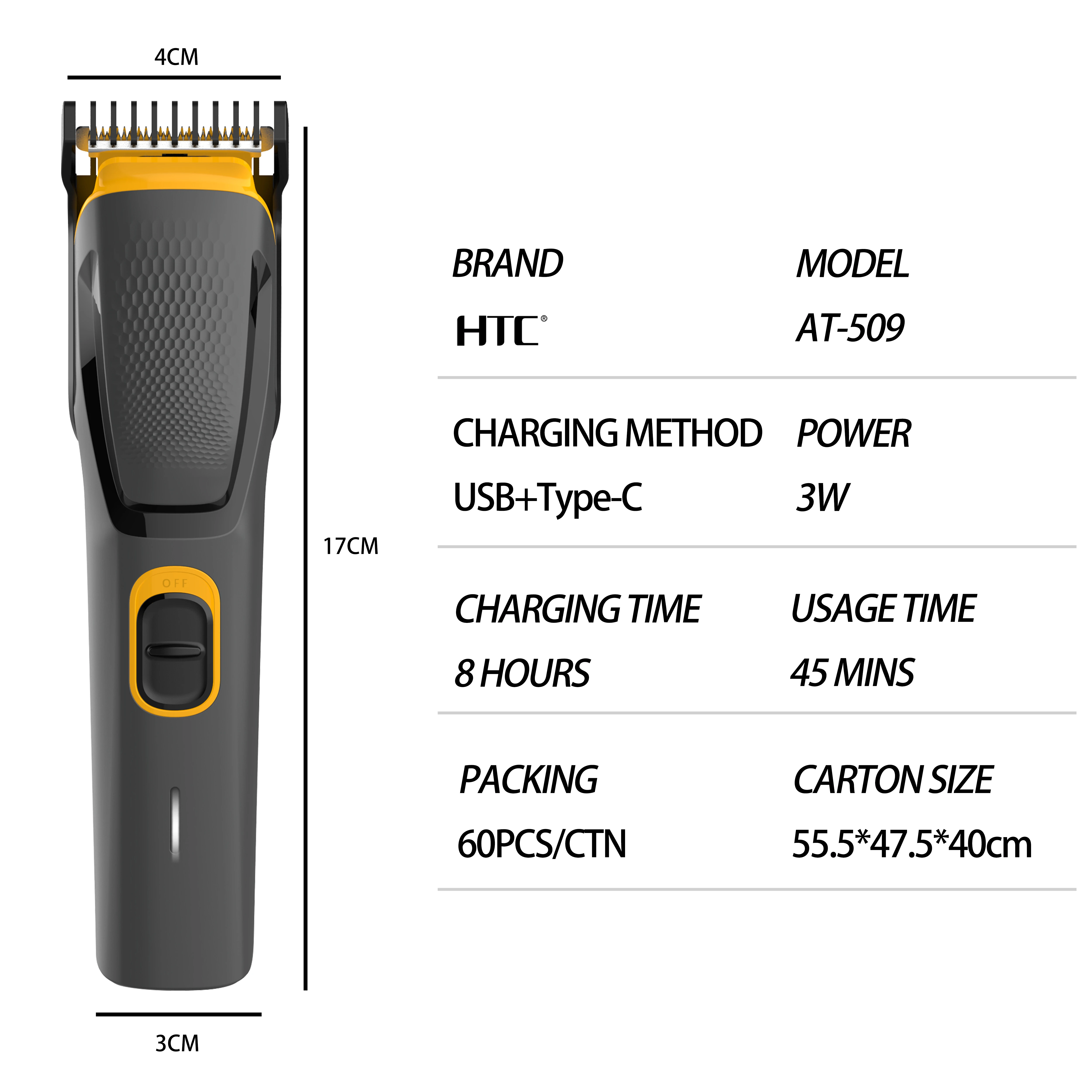 HTC AT-509 Rechargeable Cordless Men Beard Hair Trimmer - image 3