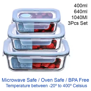 Generic 3Pcs Borosilicate Glass Food Storage Oven Safe