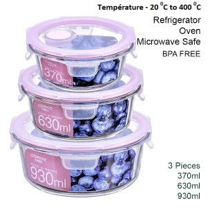 Generic 3Pcs Glass Bowl Oven Microwave Safe Lid