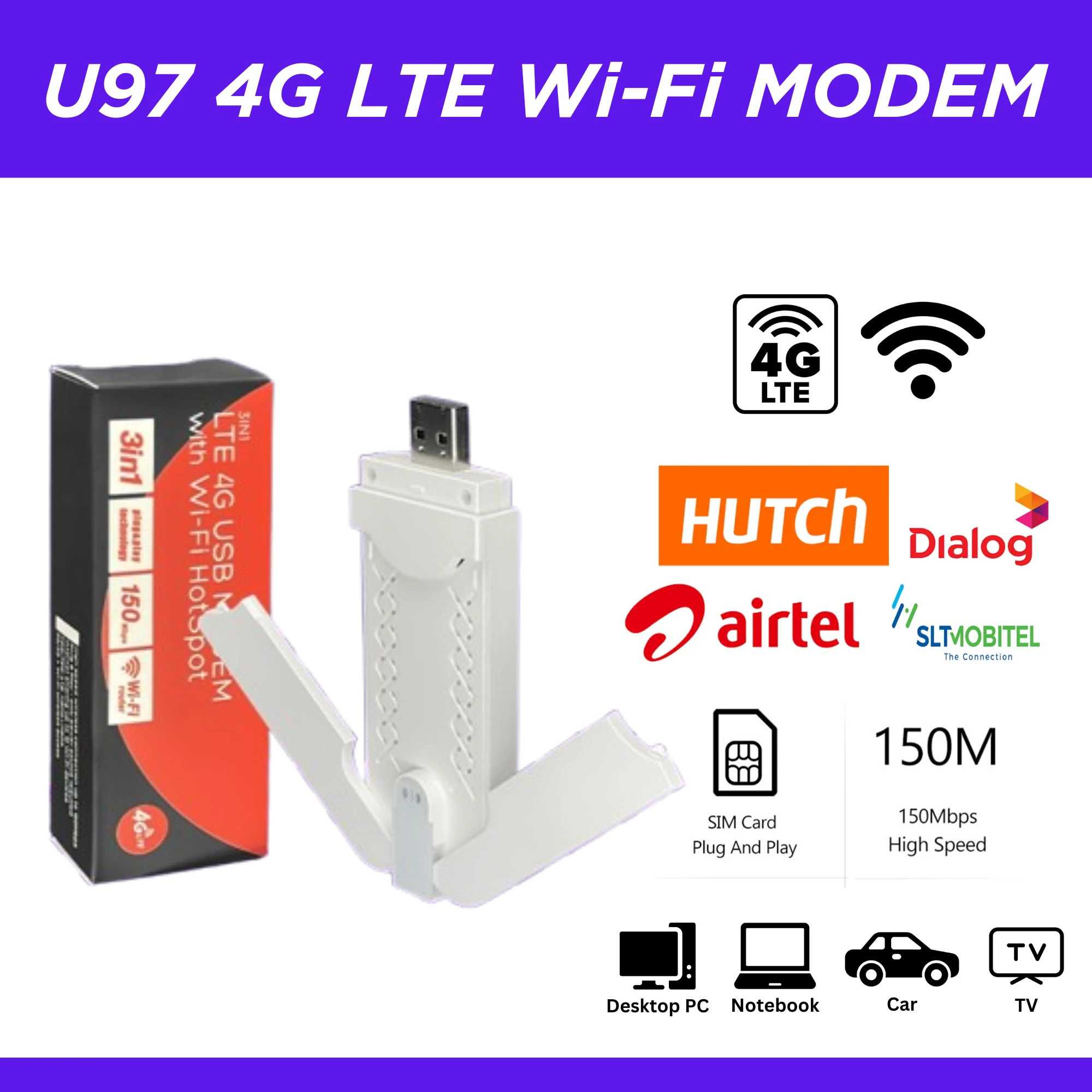 U97 4G LTE USB WiFi Router Dual Antenna 150Mbps