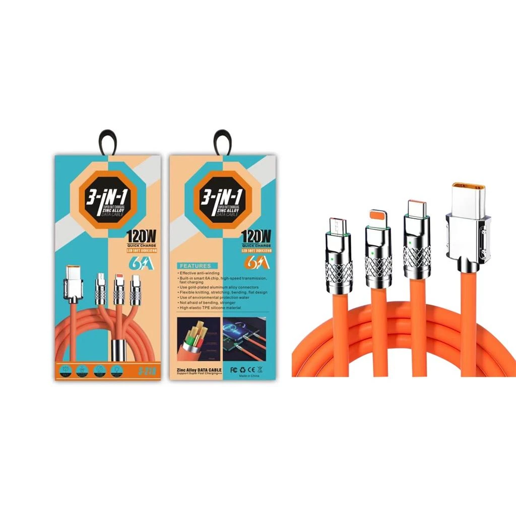 Generic 3-in-1 120W Fast Charging Data Cable - image 3