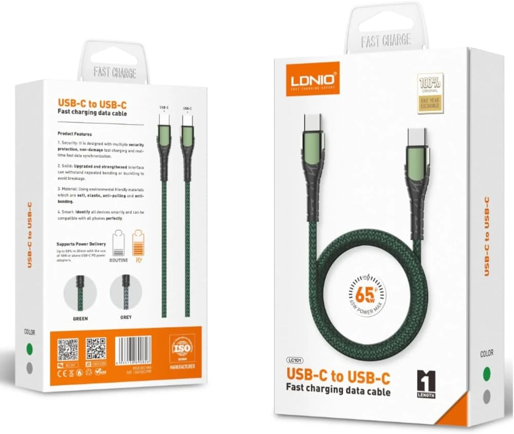 Ldnio LC101 65W USB C Super Fast Charging Data Cable - image 1