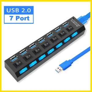 Generic 7 Port USB 2.0 Hub with Individual Power Switches