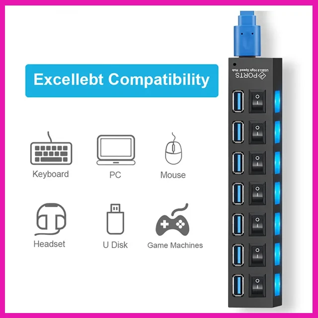 Generic 7 Port USB 2.0 Hub with Individual Power Switches - image 2