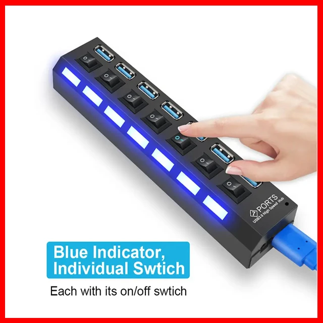 Generic 7 Port USB 2.0 Hub with Individual Power Switches - image 3