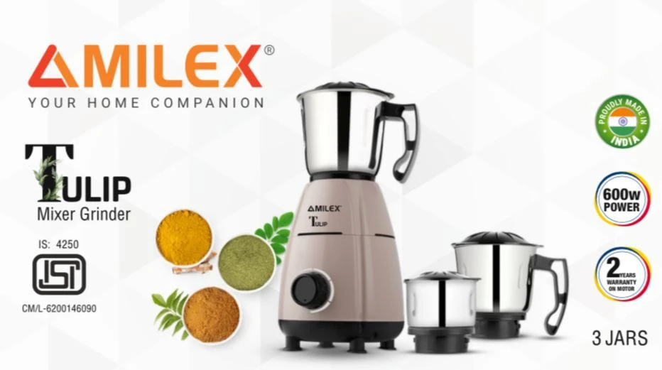 600W Power Tulip Mixer Grinder 3Jars made in India