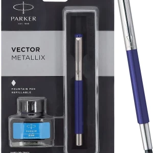 Parker Vector Fountain Pen With Ink Bottle Blue