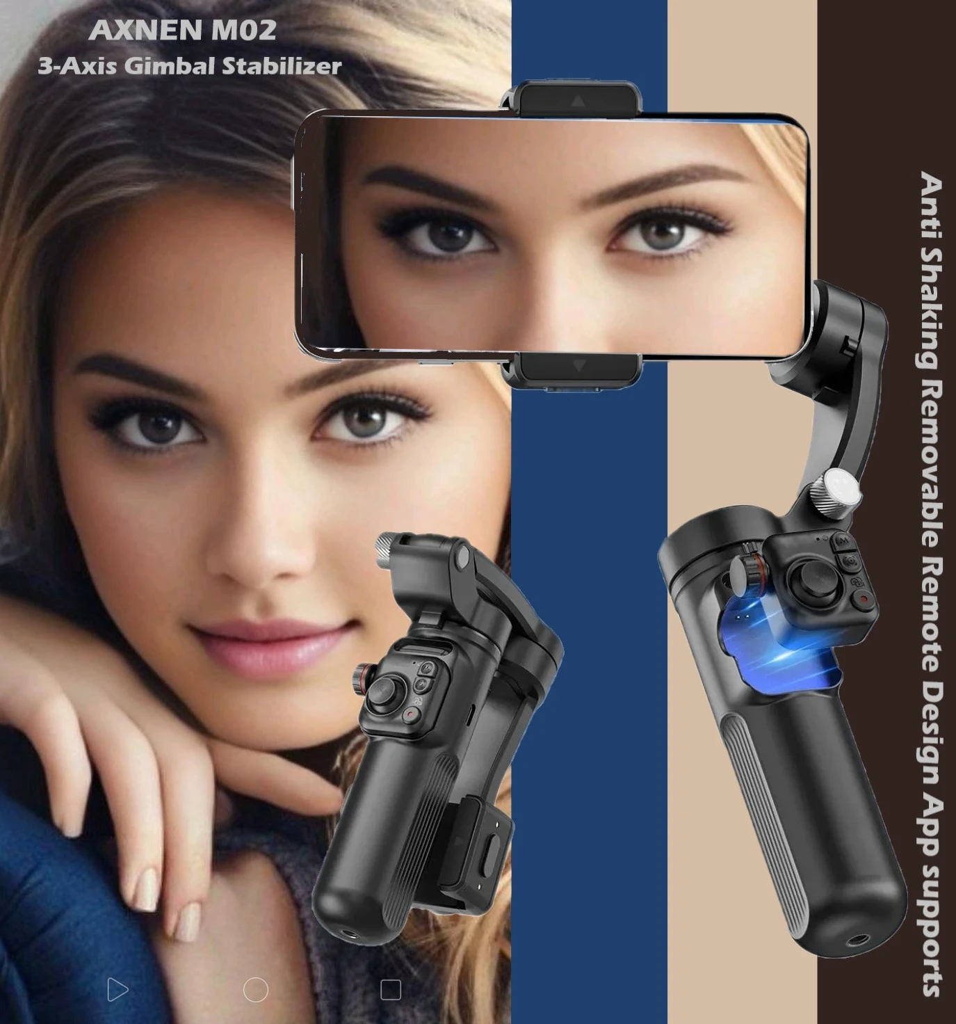 AXNEN M02 3-Axis Gimbal Stabilizer Detachable Remote