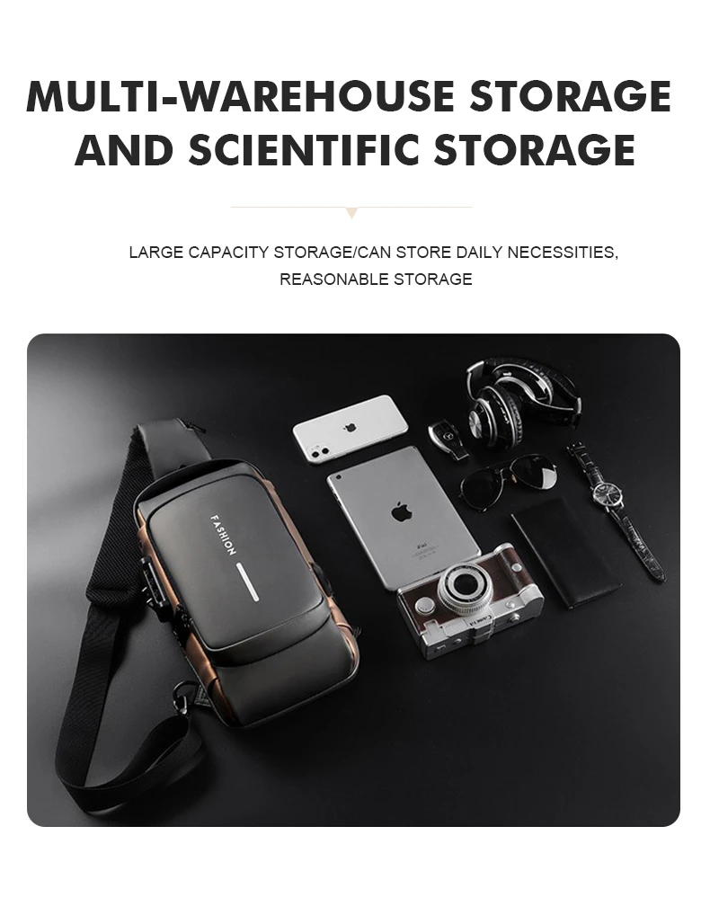 Generic Crossbody Chest Bag Anti-Theft USB Charging - image 3