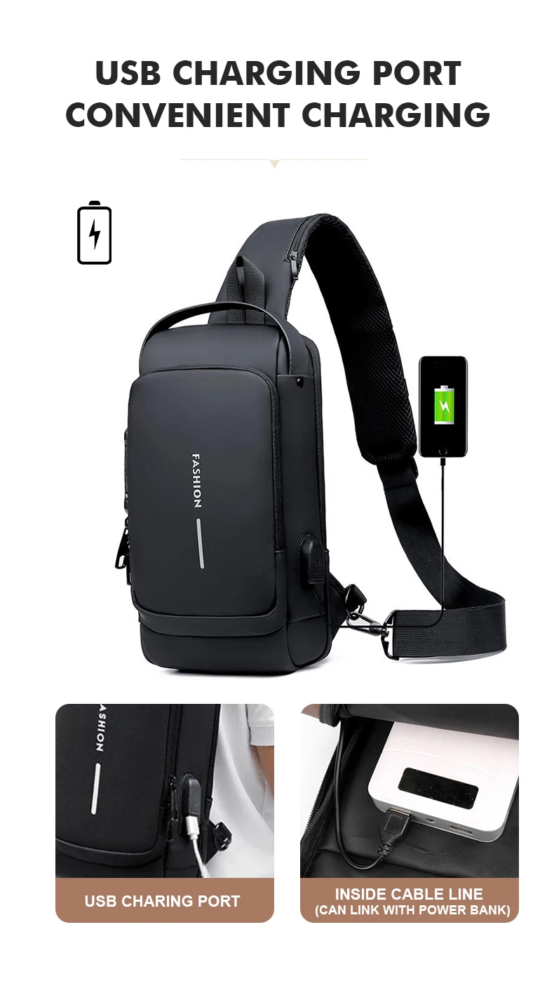 Generic Crossbody Chest Bag Anti-Theft USB Charging - image 7