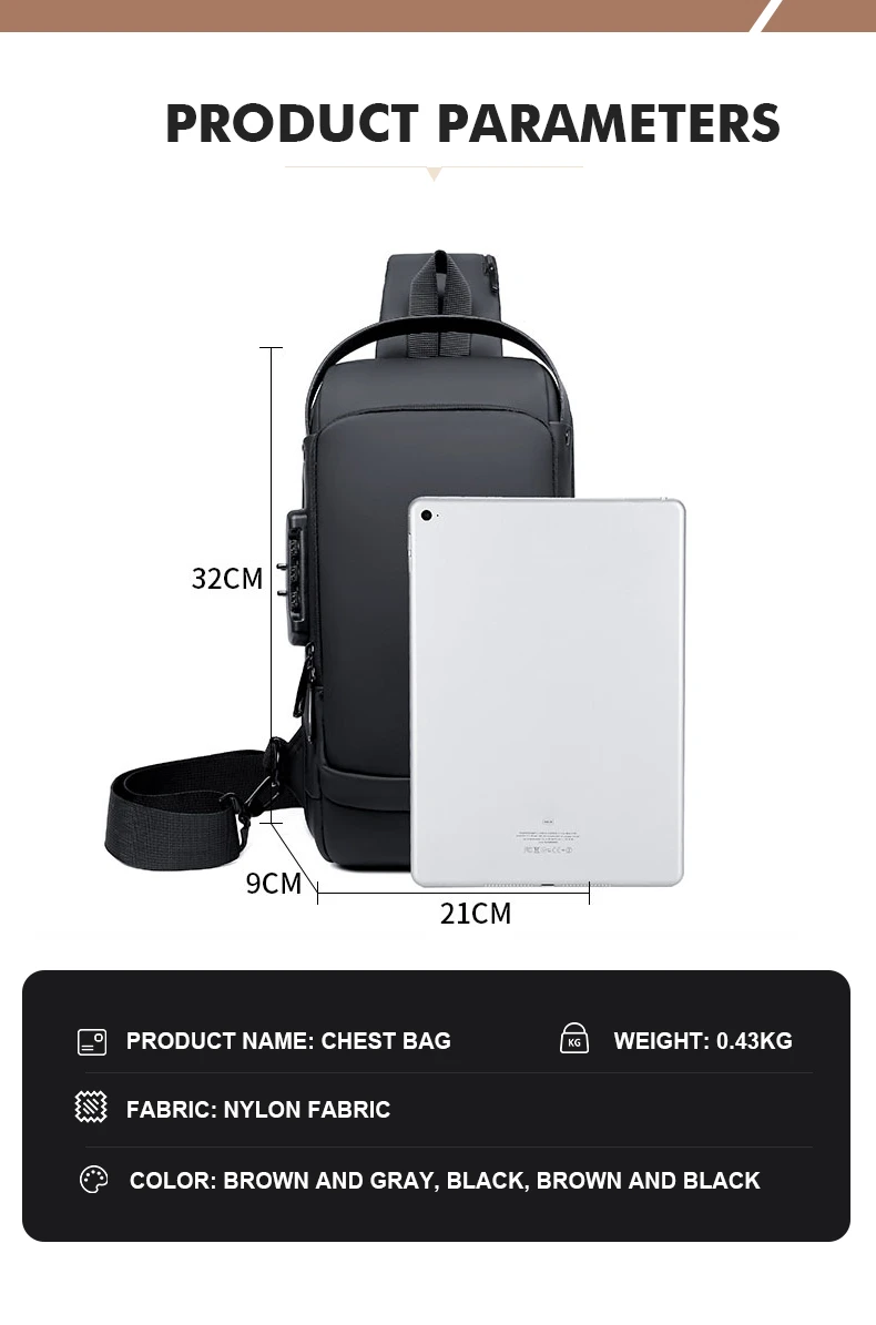 Generic Crossbody Chest Bag Anti-Theft USB Charging - image 23